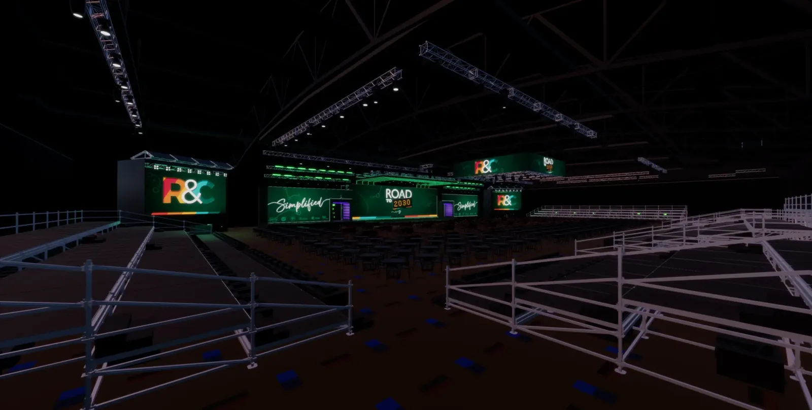Rendered screenshot of the conference stage with a basic lighting state